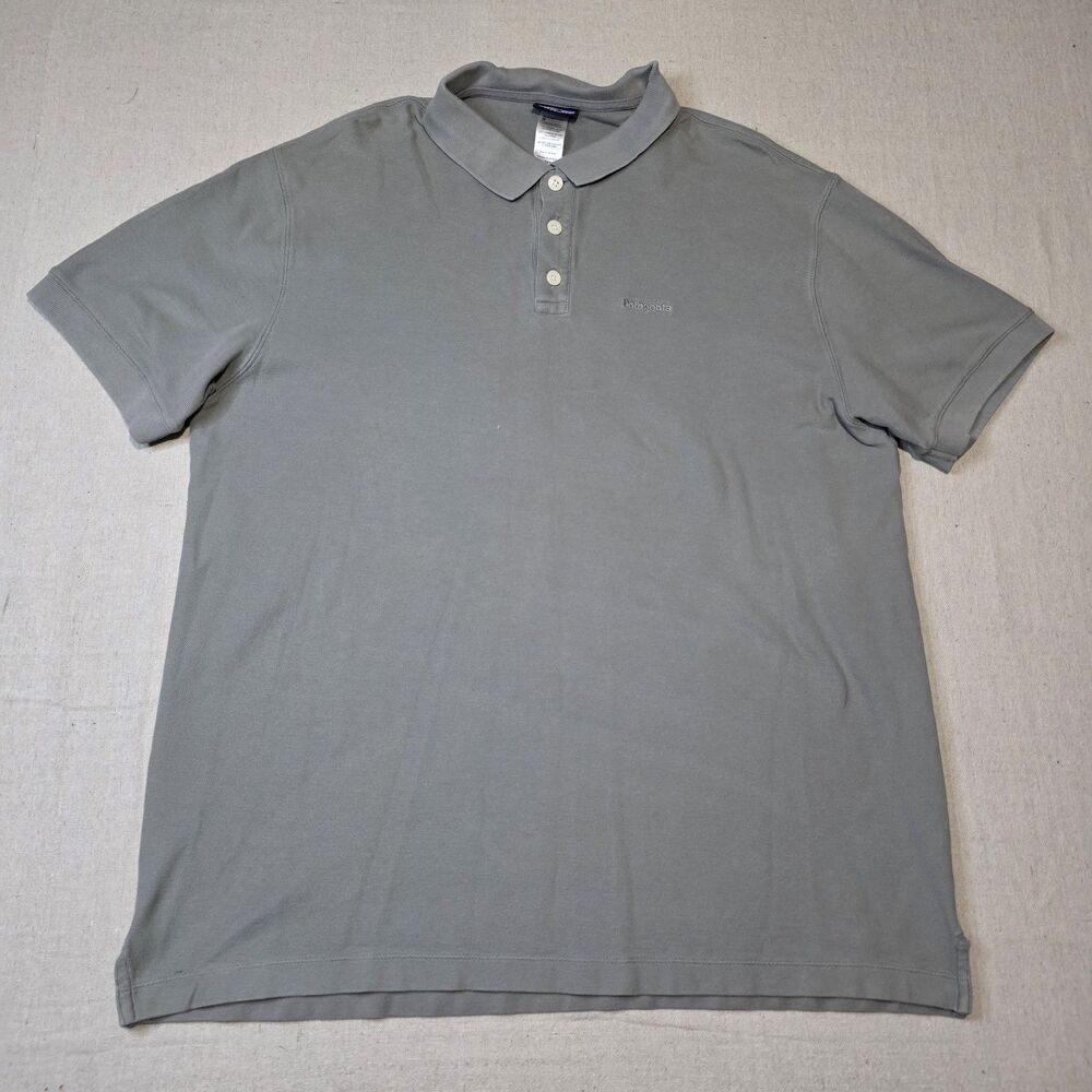 Patagonia Mens Polo Shirt Size Large Gray Organic Cotton Short Sleeve